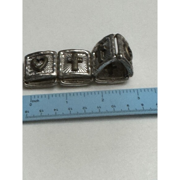 Faith Stretch Bracelet Silver Tone Religious Symbols Cross Heart Dove - Picture 5 of 7